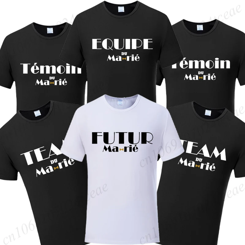 French Evg Team Future Groom Best Man T-shirt Wedding Party Squad Groomsman Tops Boyfriend Single Farewell Bachelor Party Tees