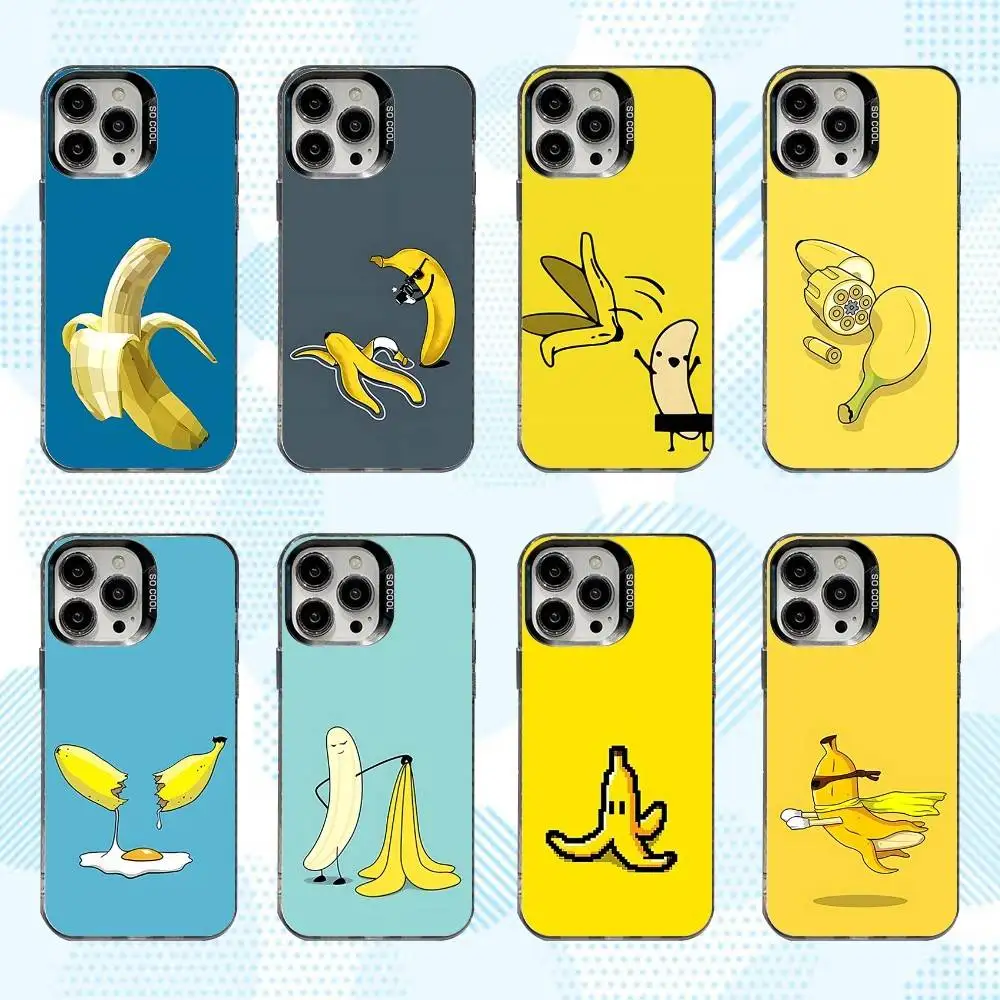 

F-Fruit Fun B-Banana Phone Case For iPhone 16,15,14,13,12,11,Mini,Pro,SE,MAX White Matte Shockproof Cover