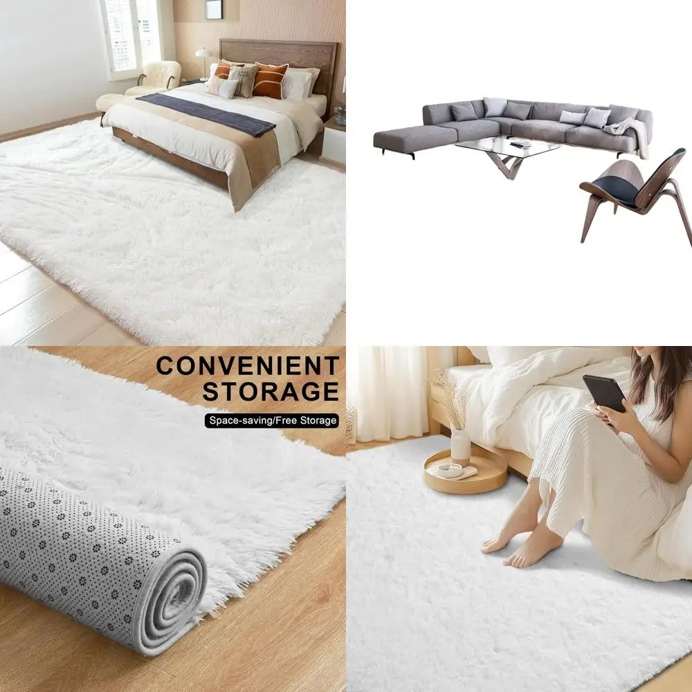 

Large Shaggy Rug for Living Room, Bedroom, Dorm, Kids Room, and Nursery - Non-Slip, Plush, and Fluffy 8x10 Feet Ivory Area Rug