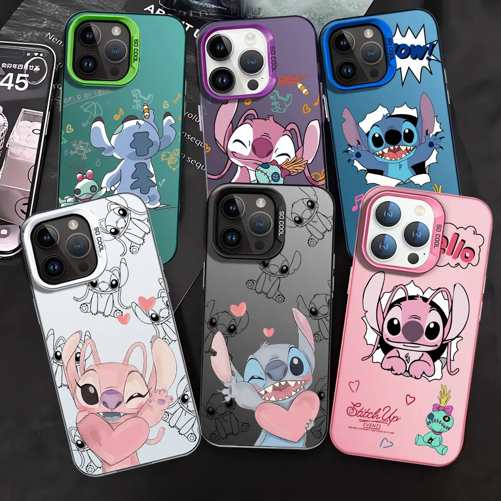 Casing ponsel sudut Disney Stitch, pelindung tahan guncangan untuk iPhone XR XS Max 15 Plus 11 Pro Max 14 Pro X 13 12 Pro