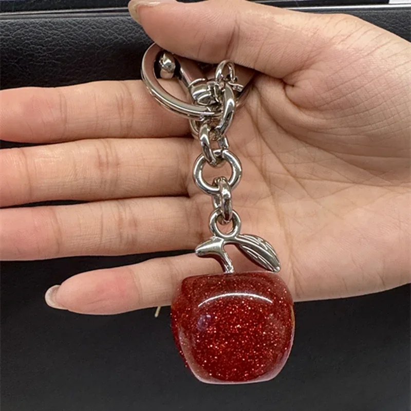 Cute Cherry Decorative For Bag Glitter Resin Red  Apple Pendant For Handbags Shoulder Bags Keychain Charm Festive Gift