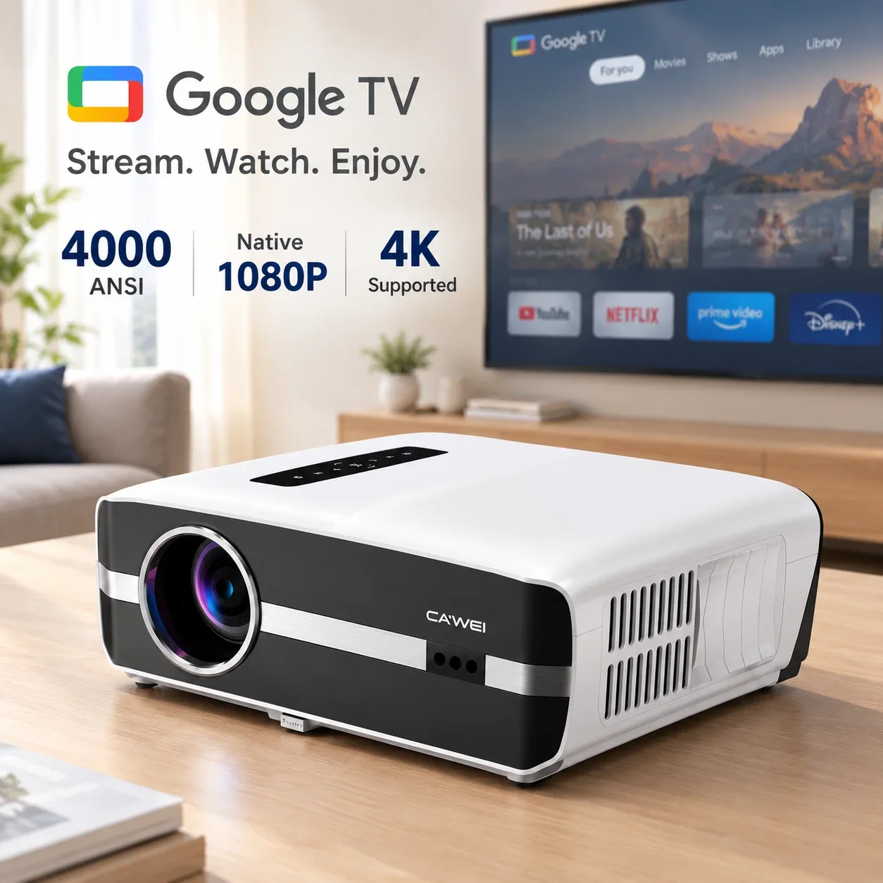 New A9S 4k 4000ANSI Projector Google TV Auto Focus Daytime Projector 2.4+5GWifi Bluetooth TOF Dust-proof Movie Video Projectors
