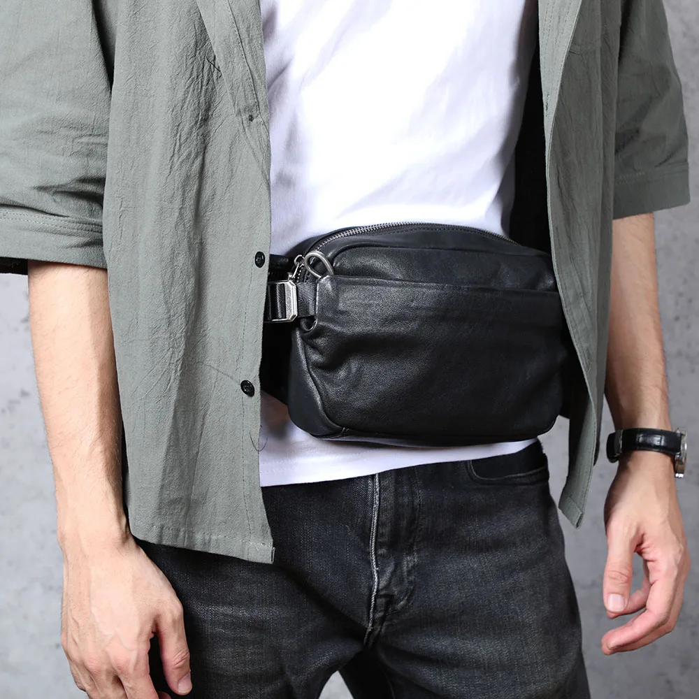 S.WORKER Premium Echtleder Herren-Brusttasche Modische Vollnarbenleder-Umhängetasche für Männer Schultertasche Sling Bag – Detail 5
