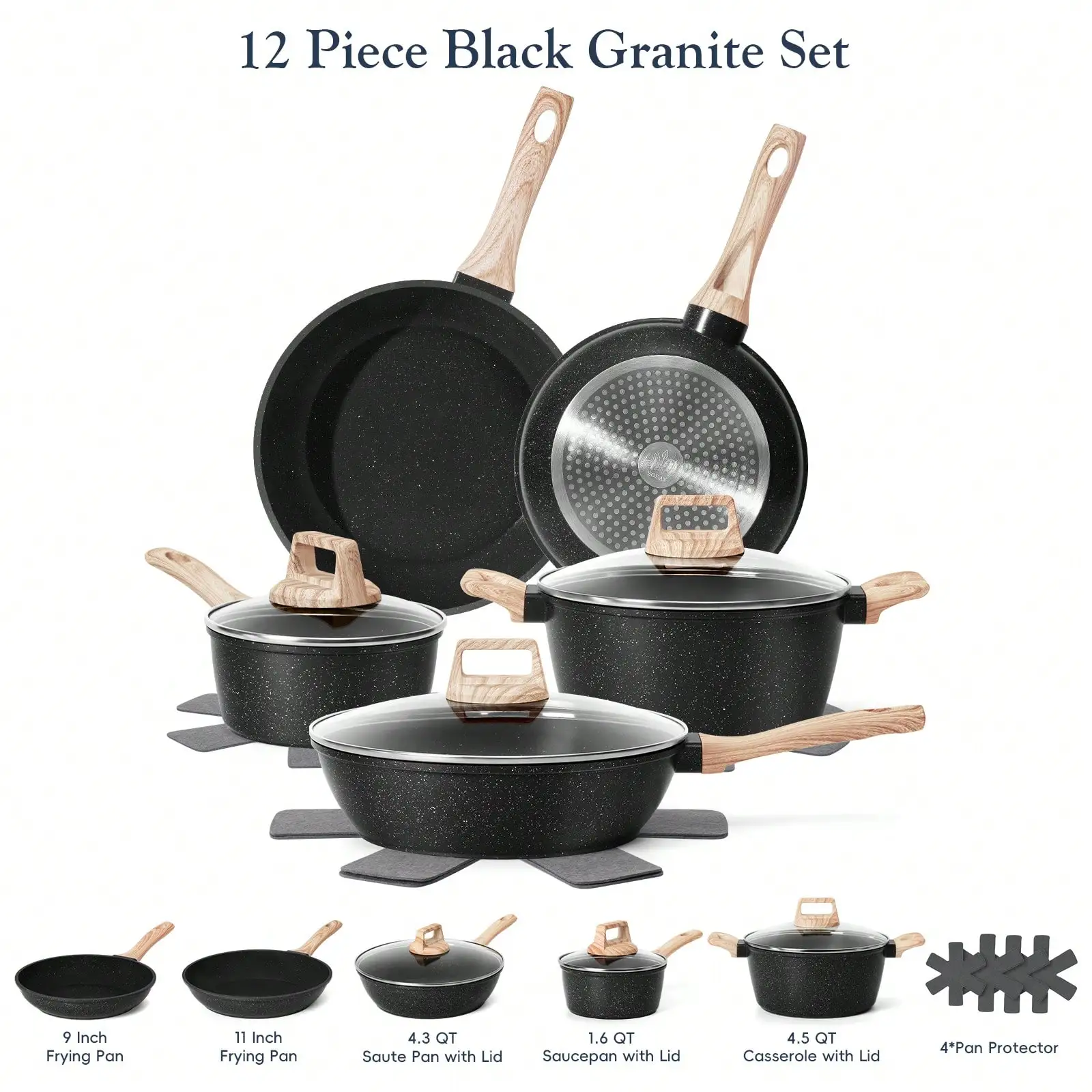 12 Pcs Non Stick Cookware Sets Granite Induction Cookware, Healthy Nonstick Kitchen Cooking Set, Suitable For Multiple Stovetops, Kitchen Utensils, Kitchen Essentials