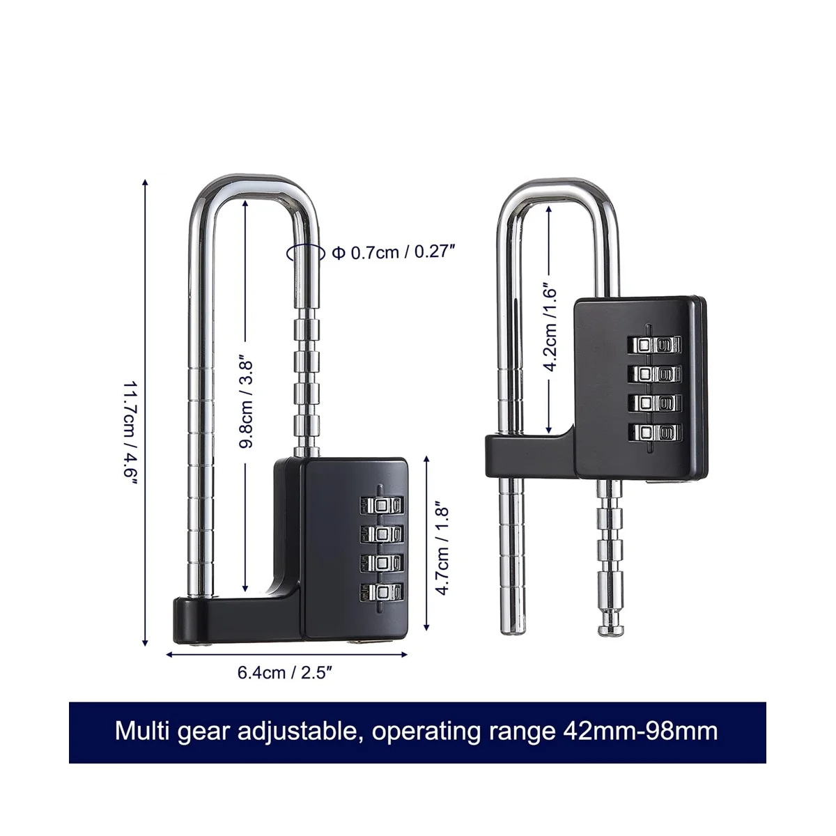 Cabinet Lock,Combination Padlock,Stainless Steel Gym Locker Lock Code Long Adjustable Shackle Lock for School,Gym Black