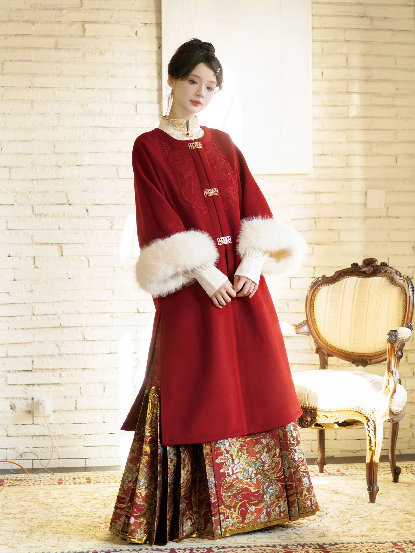 Chinese New Year Clothing Red Embroidered Coat Han Fashion Elements Women's Autumn and Winter Toast Dress Evening Dress Hanfu