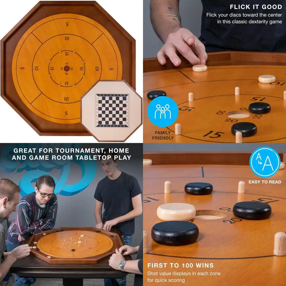 

Classic Dexterity Board Game: 24-Disc Crokinole & Checkers Set for Two | 30 Inch Board