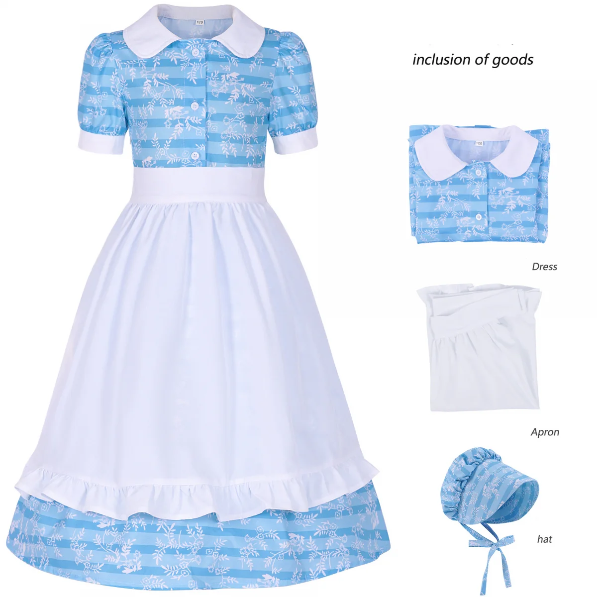 Anime Mädchen Pioneer Cosplay Kostüm Prairie Pilgrim Girl JK Uniform Rock Schürze Maid Kolonial Kleid Schürze und Motorhaube Kopfbedeckung