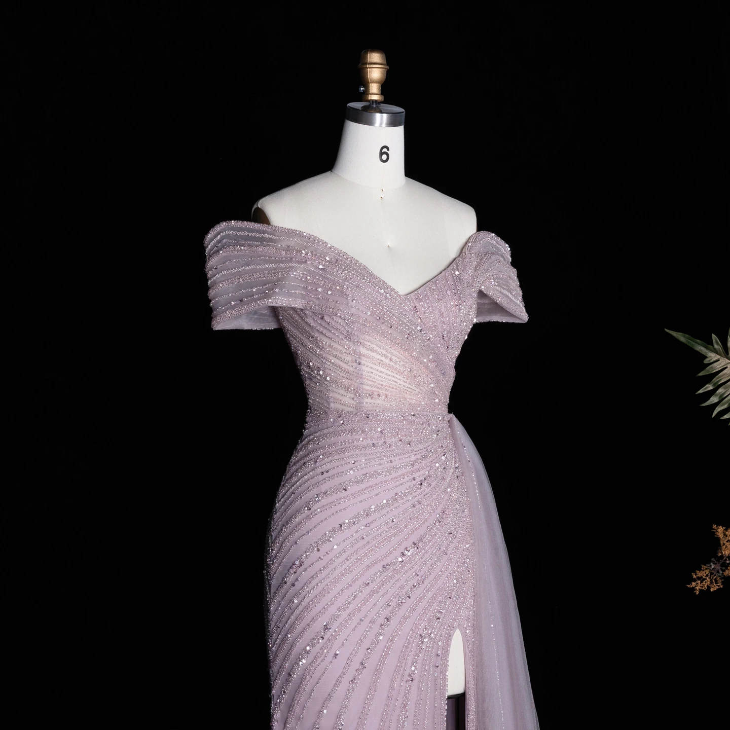 Sharon Said Dubai 2026 Luxuriöses, stark perlenbesticktes, schulterfreies Abendkleid in Champagner für Damen, Ballkleid, formelle Partykleider SS007 Maßanfertigung – Detail 13