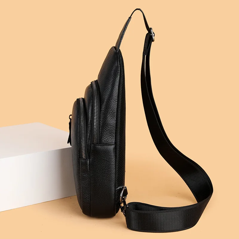 New 100% Genuine Leather Men's Chest Bag, Men's Crossbody Bag, Casual Fashion, Large Capacity Sports Men's Backpack