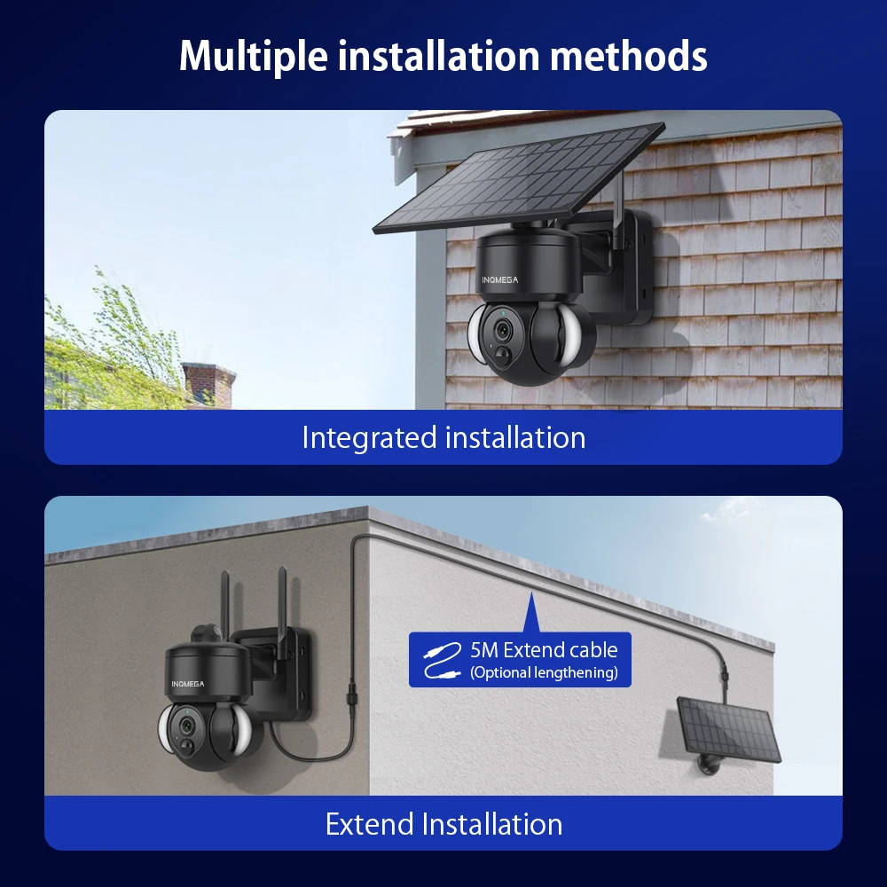 Câmera de vigilância solar INQMEGA, câmera ao ar livre sem fio, painel solar, bateria incluída, WiFi externo, Alexa Cam, TUYA, 3MP