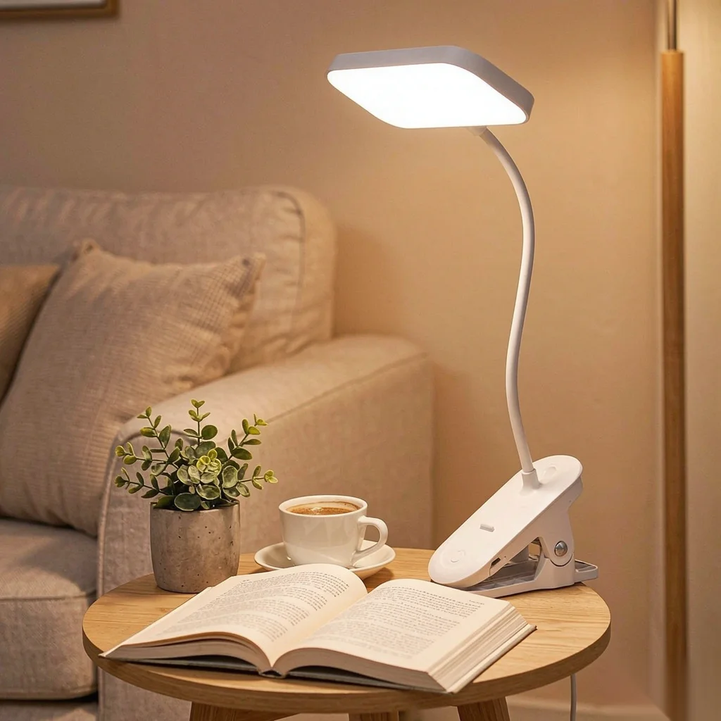 Table Lamp LED Clip On Light, Eye-Caring USB Rechargeable Dimmable 3 Color Temperatures for Bedside Reading Dorm Bedroom Desk