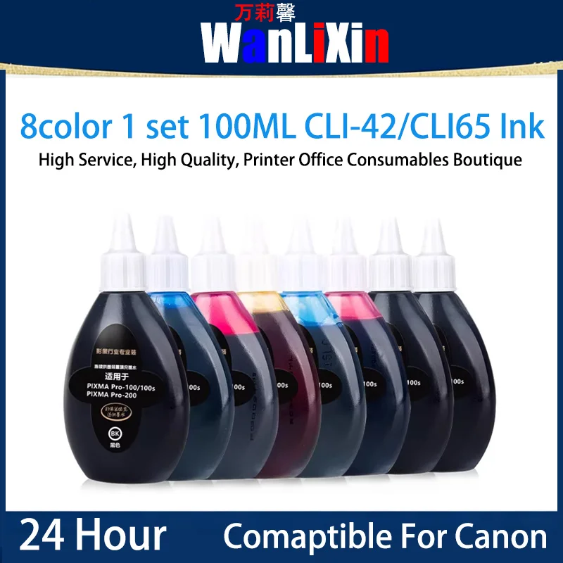 8COLOR 1 SET 100ML CLI-42/CLI65 Ink Cartridge Filled with Ink Compatible For Canon PRO100 PRO200 A3+