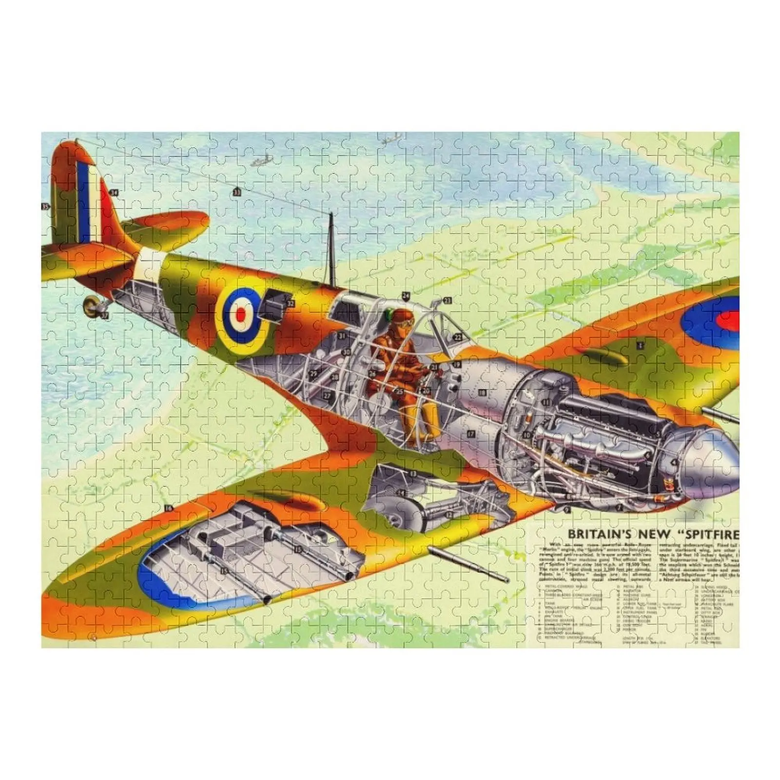

CUTAWAY DIAGRAM SPITFIRE BRITAIN'S NEW SPITFIRE 1942-1945 Пазл Персонализированные детские подарки Woodens для взрослых Пазл