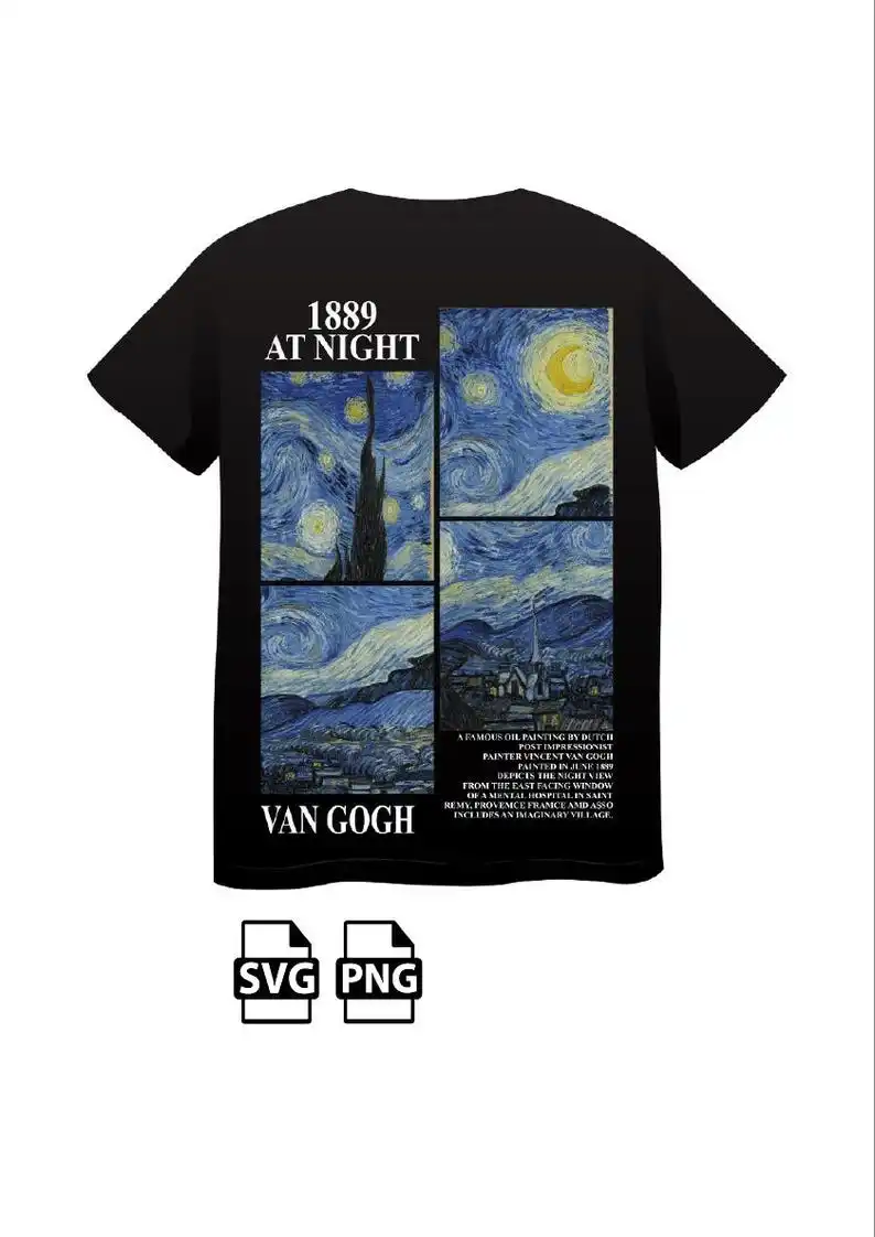 Van Gogh Starry Night T-shirt | Aesthetic Art T-shirt Design | Vintage Van Gogh Shirt