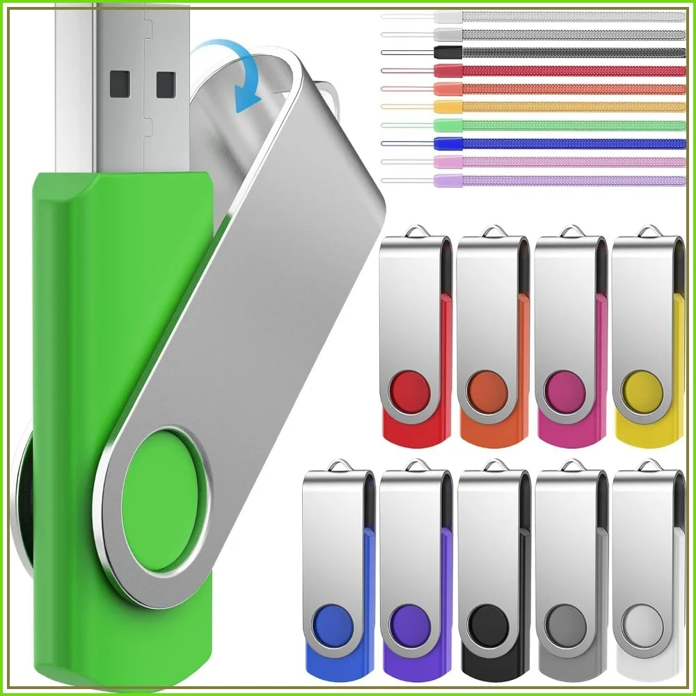 

64GB USB Flash Drive 10 Pack, High Capacity Multicolor Thumb Drives, USB 2.0 Swivel Design, Bulk Data Storage