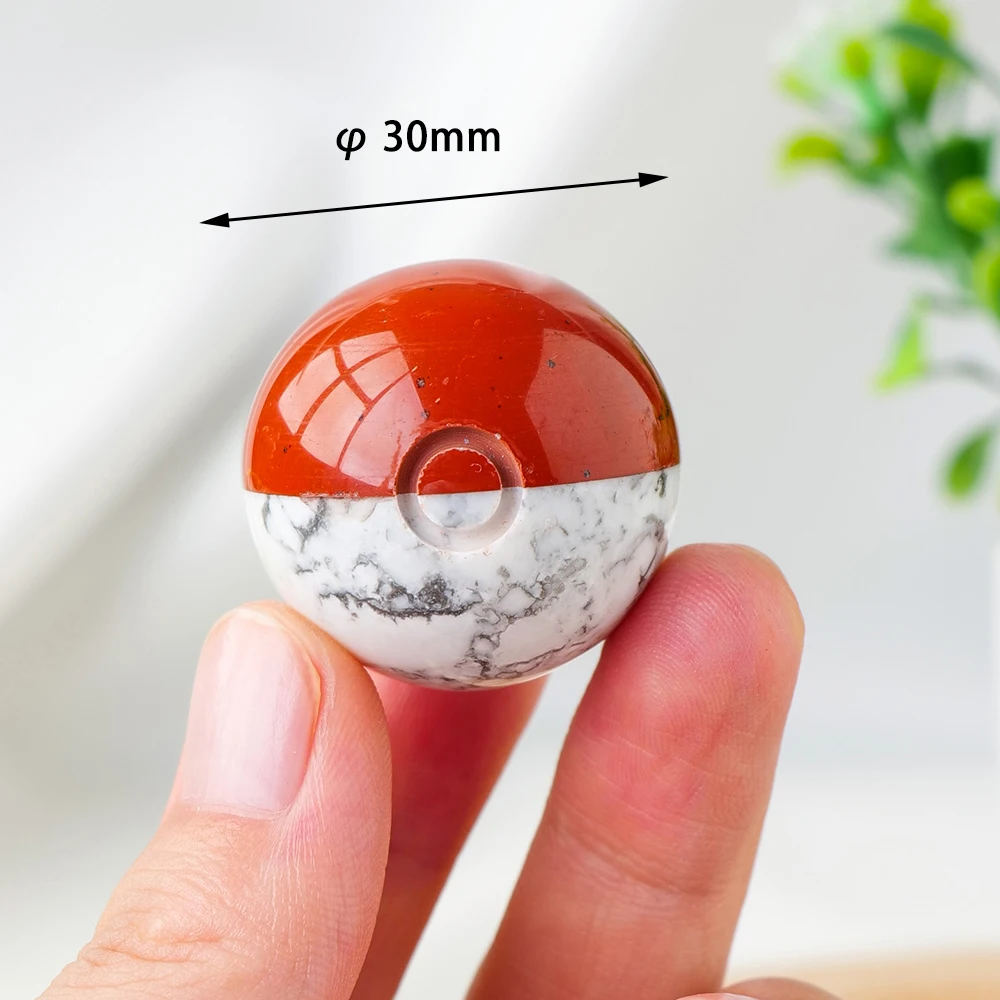 1PC 3cm Natural Healing Stone Pocket Monster Ball Red Jasper Howlite Crystal Sphere For Children's Gifts Decoration