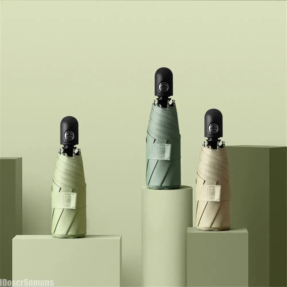 Summer Mini Automatic Vinyl Umbrella for Sun UV Protection Female Personalized Parasol Woman Man Creative Sunshade Rain Gear