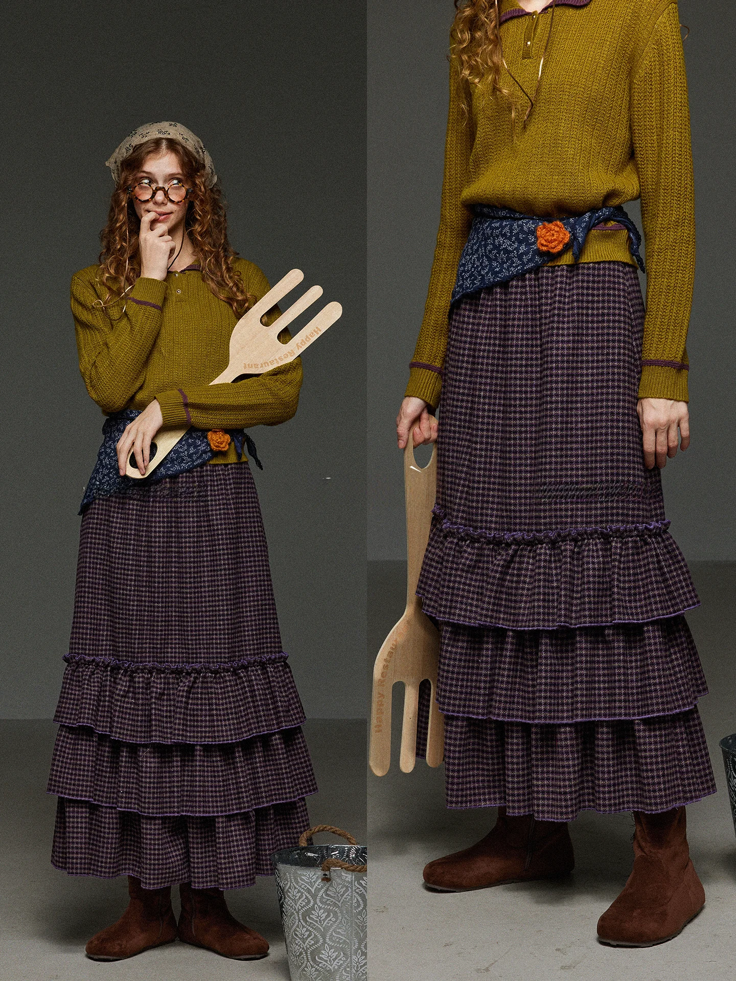 

Ретро-юбка в клетку, многослойная, с завышенной талией, на резинке, в стиле «торт», женская, осенне-зимняя, стройнящая, длинная, винтажная, из трикотажа