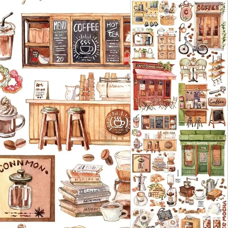 Retro Coffee House Washi taśma PET dla ozdoby do robienia kartek DIY Scrapbooking Plan naklejki