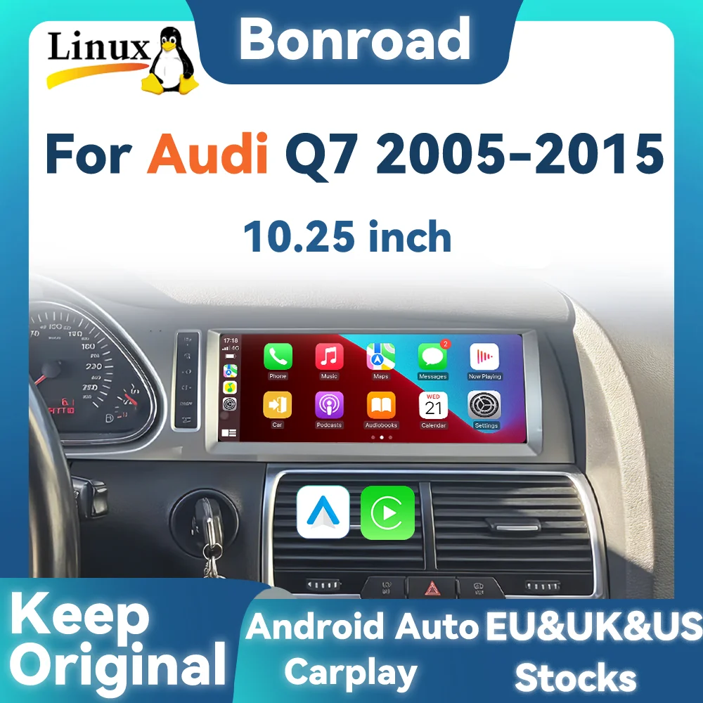 BONROAD 10.25 inch Linux Car Radio Player Multimedia Touch Screen For Audi Q7 4L 2005-2015 Wireless CarPlay Android Auto Airplay Auto Link GPS Display Navigator Stereo