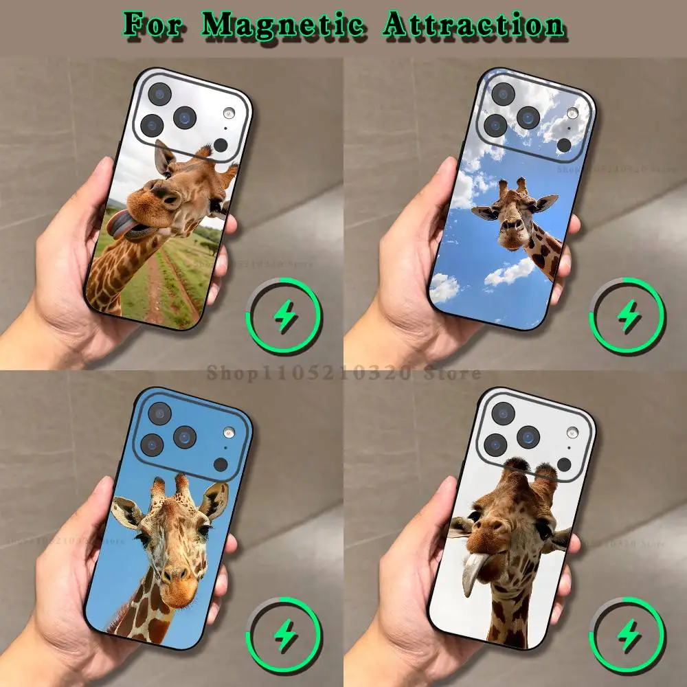 

Cute Funny Animal Giraffe Phone Case For iPhone 16,17,15,14,13,12,11,Pro,Max,Plus,E,Air,Mini Magnetic Magsafe Frosted Black soft