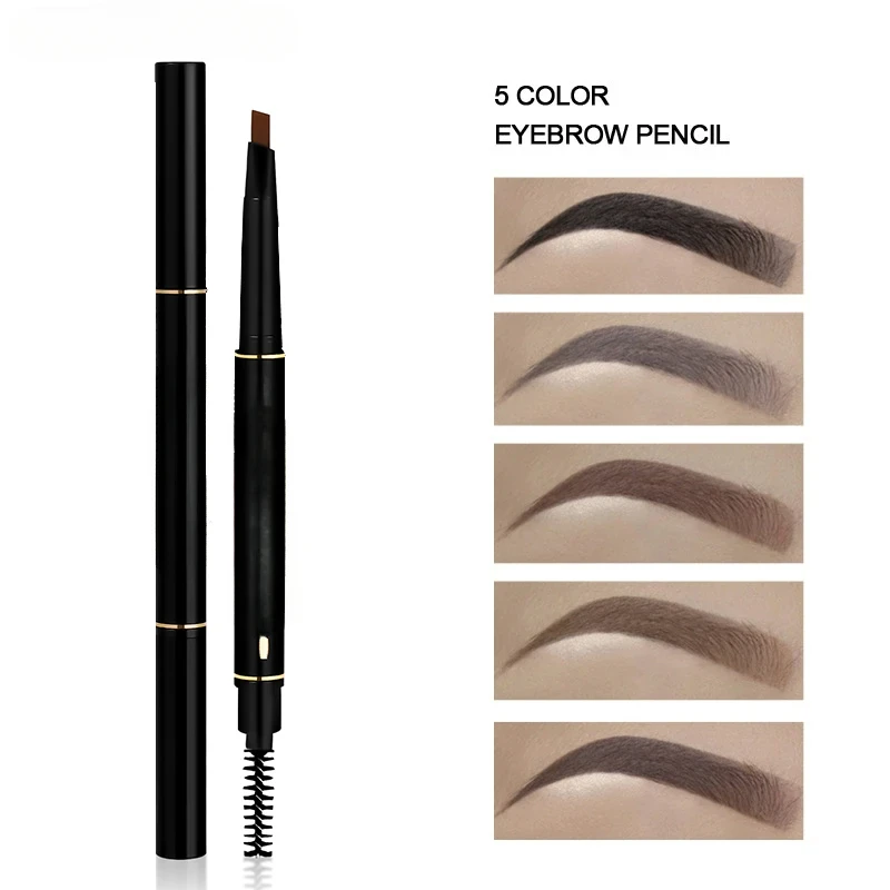 Five-Color Spiral Eyebrow Brush & Pencil Dual-Ended Twist-Up Waterproof Smudge-Proof Triangular Eyebrow Pencil