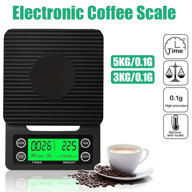 

3/5kg 0.1g High Precision Coffee Scale With Timer Multi-functional Kitchen Scales Food Baking Scale LCD Electronic Digital Scale