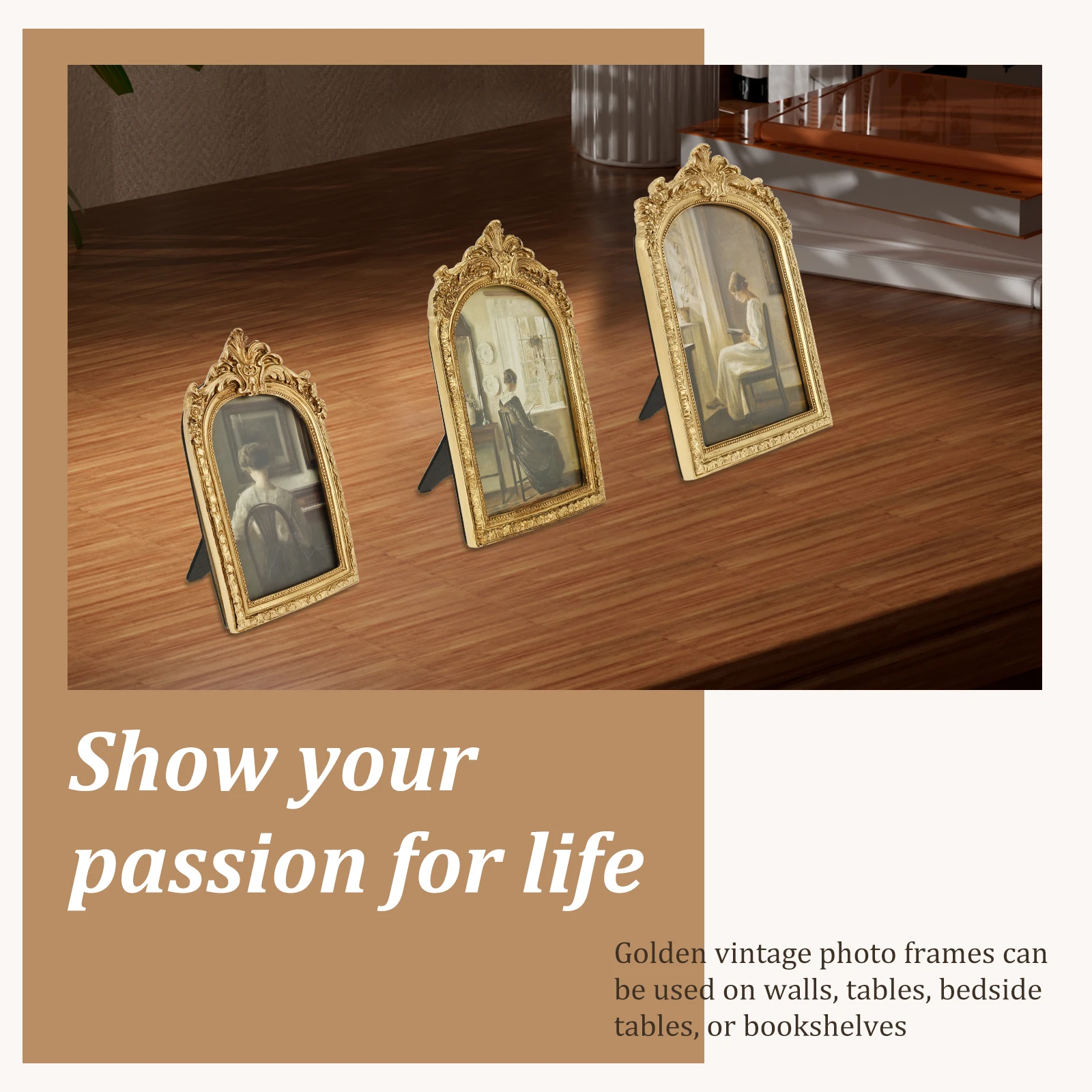 2/3 قطعة إطار الصورة خمر الذهب هوى مقوس إطار صور ديكور معلق الراتنج إطارات الصور لغرفة المعيشة غرفة نوم وديكور المنزل #3