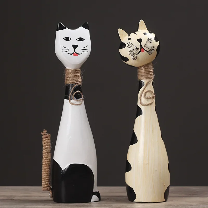 MGT-Creative Wooden Cat Ornaments, Cute Couple Sculpture, Home Crafts, Creative Crafts