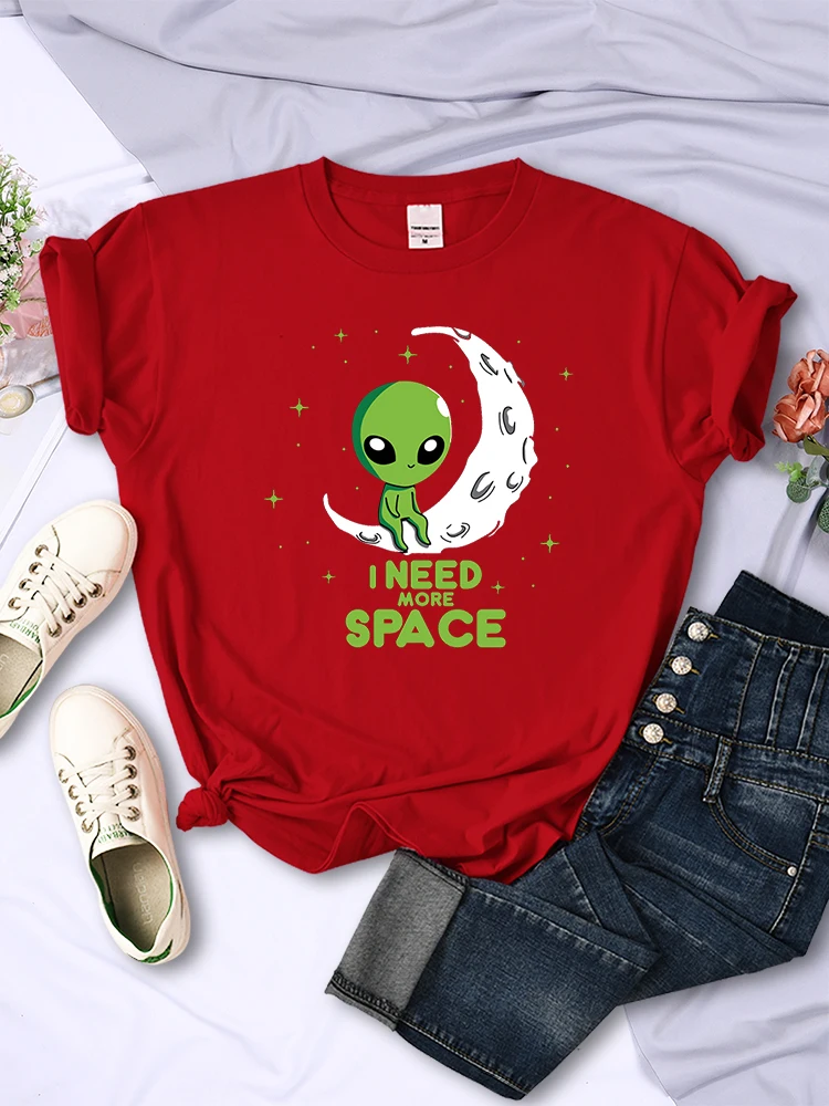 I Need More Space Green Alien Female T-Shirts Street Harajuku Tops Casual Breathable Short Sleeve All-math Soft Womens Clothing