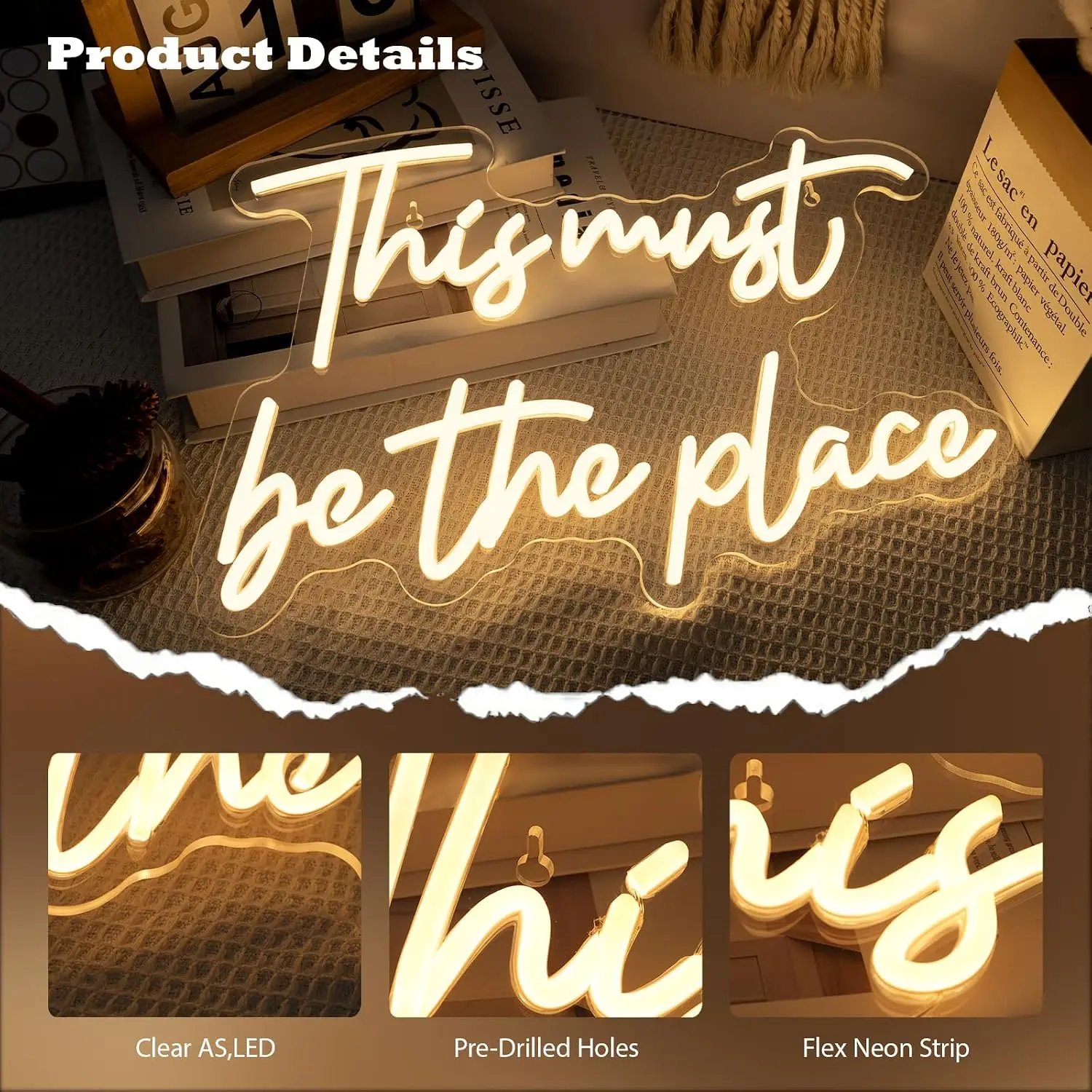 This Must Be The Place Neon Sign USB Powered LED Neon Light for Bar Wedding Birthday Party Gaming Romm Bedroom Decoration Gift - view 2
