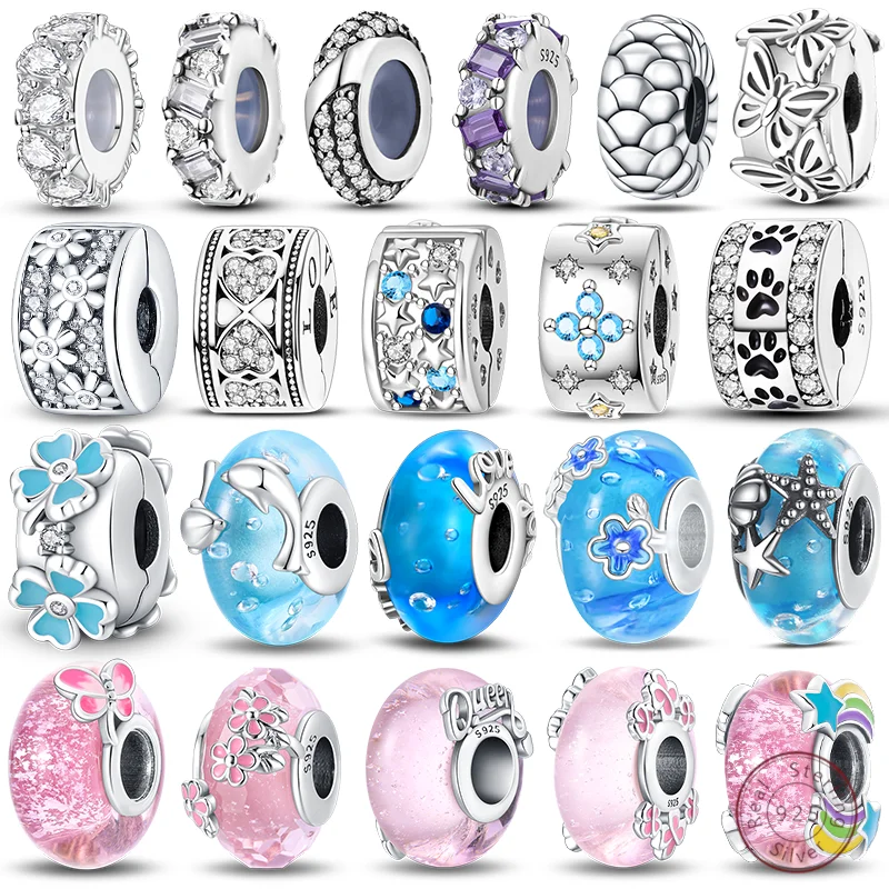 

Браслет из стерлингового серебра 925 пробы с блестящим цирконием, синий океан, розовый, оригинальный браслет 3 мм, женские ювелирные изделия