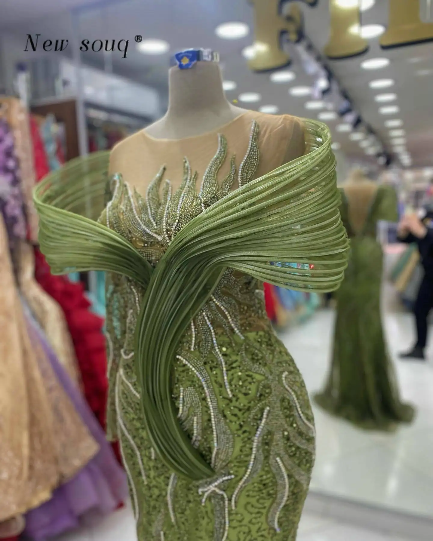 Robe de soirée sirène longue verte militaire, tenue arabe à manches longues, pour Occasions formelles, robes de soirée pour mariages