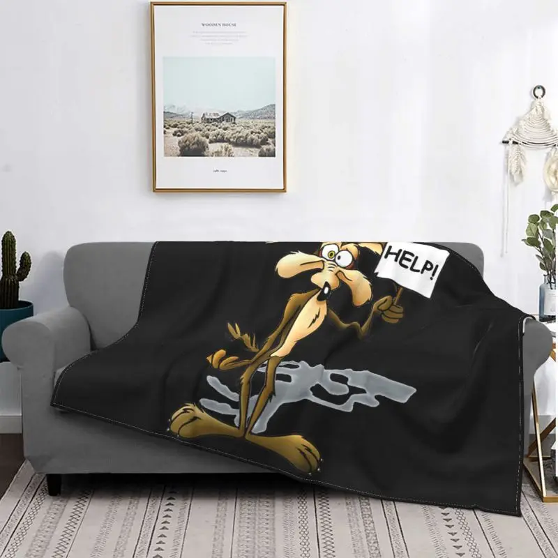 Maglia Willy Coyote Road Runner Cartone Help Blanket Plush Bedspread Anti-Pilling Faux Fur Throw Home Decotation