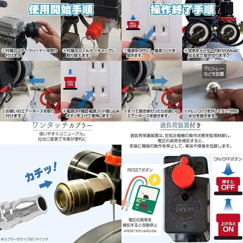 静音、オイルレス、次世代コンプレッサー。】 ONE STEP 12L エア