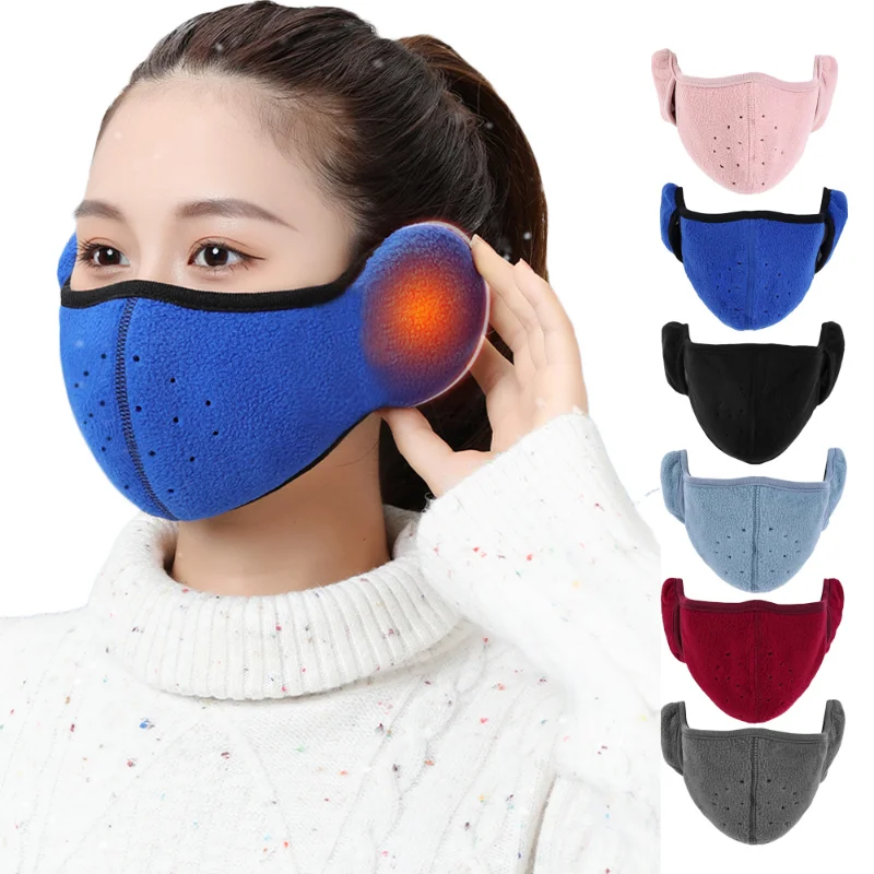 2 In 1 Winter Warm Mask Earmuffs Autumn Winter Keep Warm Cold Resistance Windproof Breathable Thicken Plush Riding Outdoor Wear