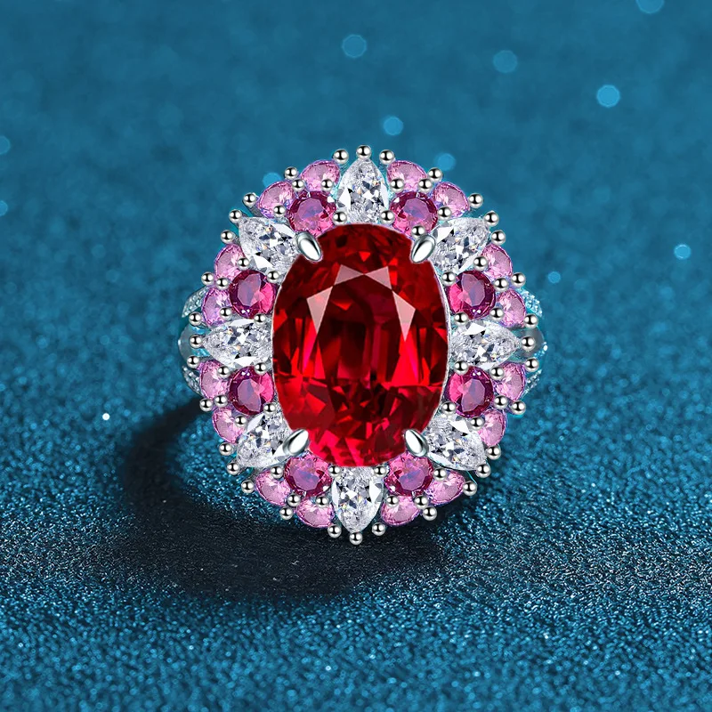 

Luxury Solid Platinum PT950 Women's Candy Series Opening Adjustable Ring Pink Red Moissanite Diamond Ring