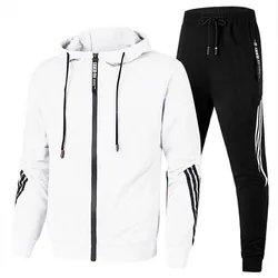 New Men's Striped Tracksuit Two Piece Suit Zipper Fashion Hoodie Sweatshirts and Sweatpants Sets Male Sportswear Casual Outfits