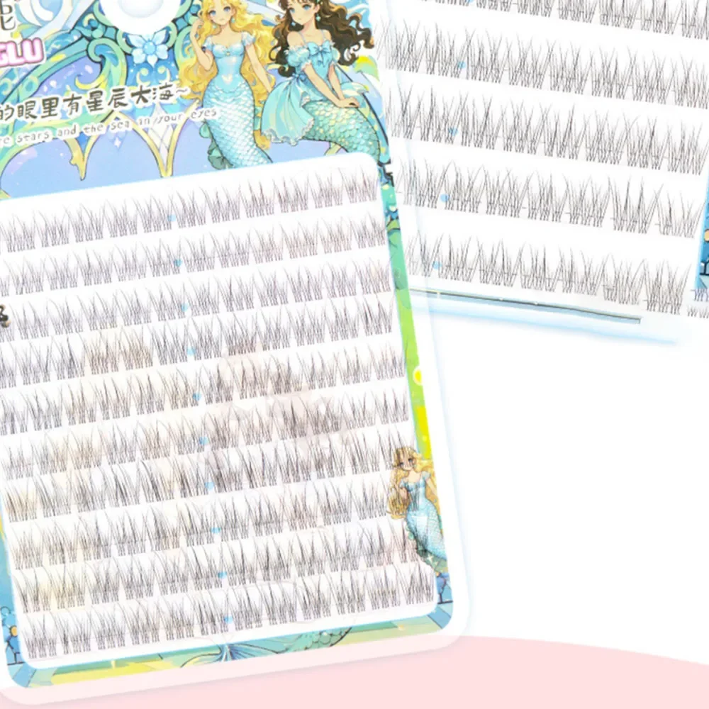 10 Rows Curled False Eyelash Natural Slender Fishtail Fake Eyelash Transparent Stem Individual Lashes Lash Cute Eye Makeup