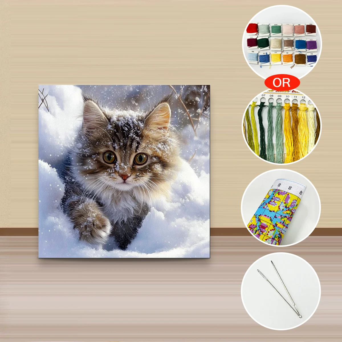 1 Stück 30x30 cm/11,8 Zoll, 11Ct/14Ct Kreuzstich-Set, DIY Valentinstagsgeschenk, Stickerei-Set für Festlichkeiten, Kätzchen im Schnee – Detail 4
