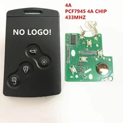 NO LOGO! 4 button remote key card keyless smart key 433mhz 4A PCF7945/PCF7953 chip for Renault Clio 4 Key captur key After 2013