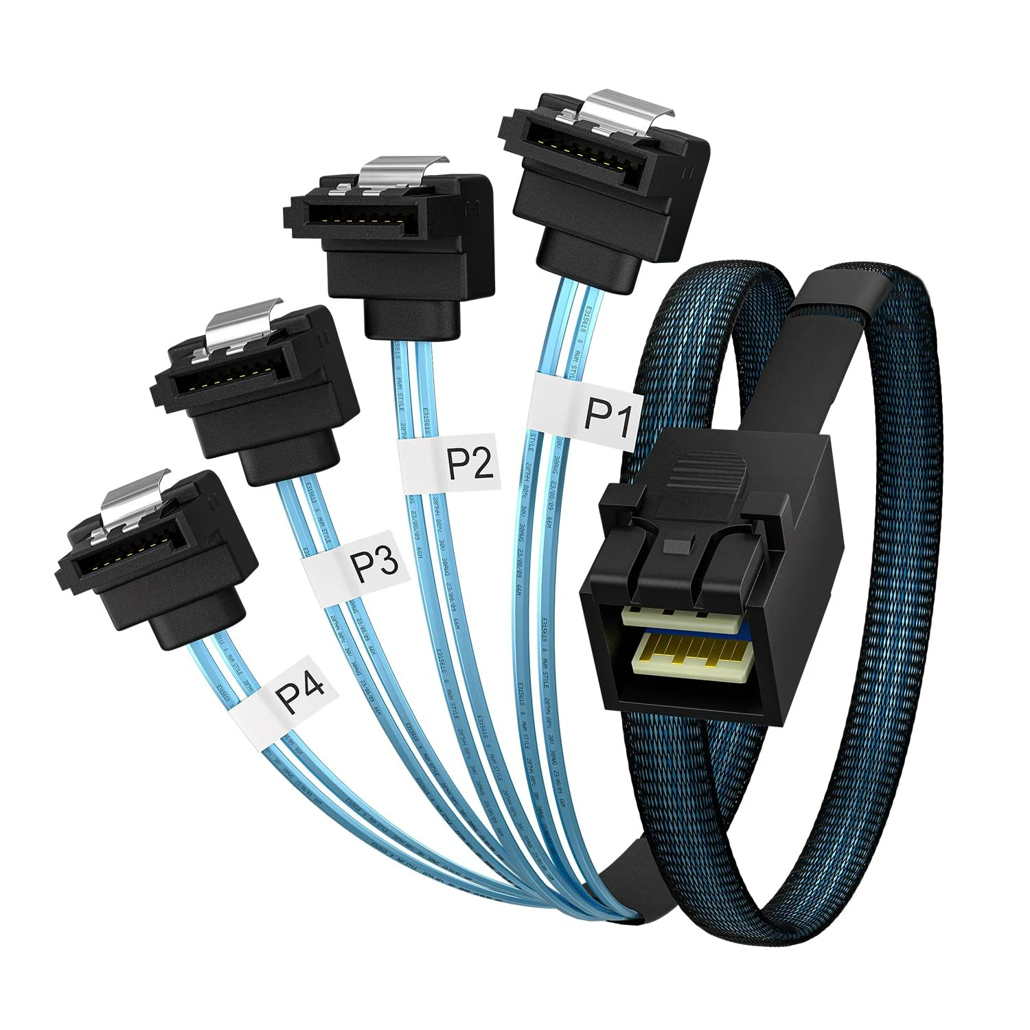 

0.5m Internal Mini SAS HD 36Pin SFF-8643 Host To Right Angled 4 SATA 7Pin Target Hard Drives for Server PCIE Raid Controller