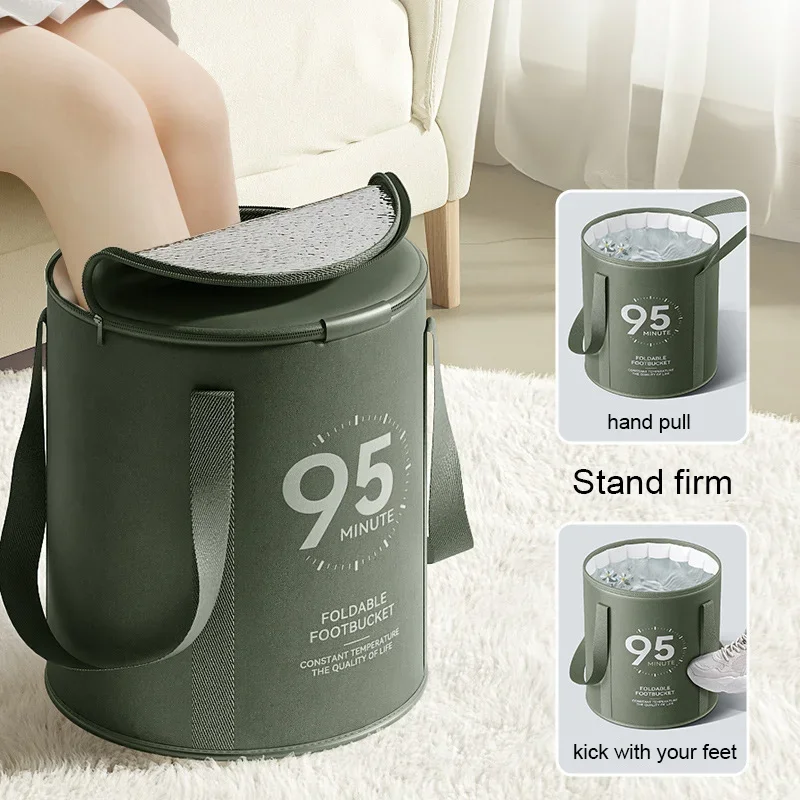 Folding Foot Bath Bucket with Lid Portable Soaking Basin Multi-functional Feet Bathtub for Outdoor Travel Bathroom Accessories