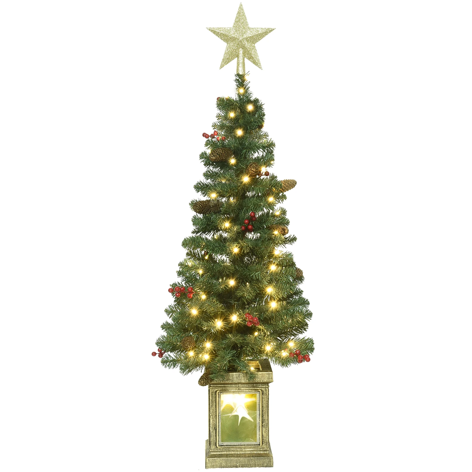 

Potted Christmas Trees, Realistic 4.5ft Lighted Christmas Faux Tree, Realistic Potted Fake Tree with 8 Light Modes, Green