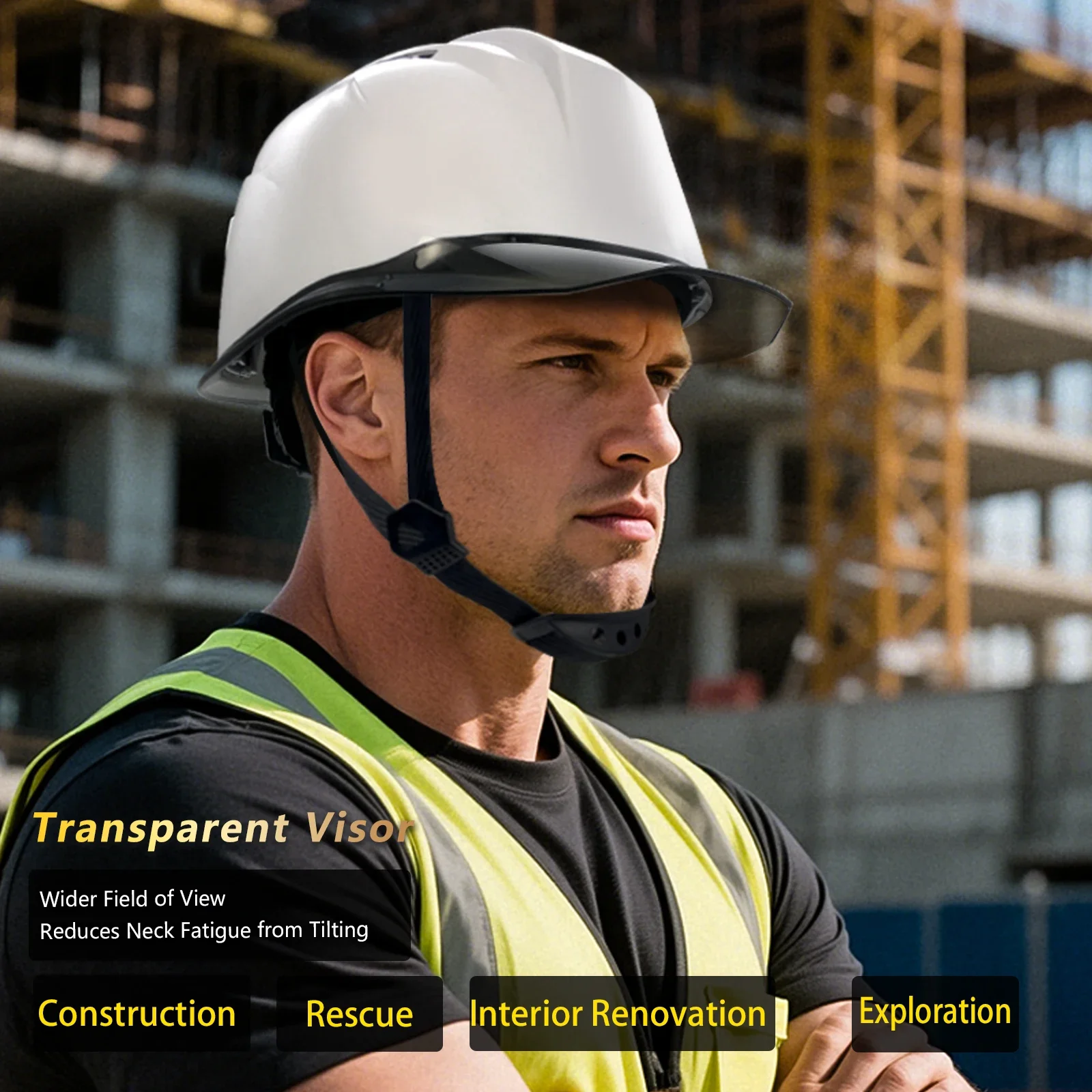

Men's Industrial Safety Helmet CE EN397 Clear Brim PC Vision Construction Hard Hat ANSI Compliant Breathable ABS Shell