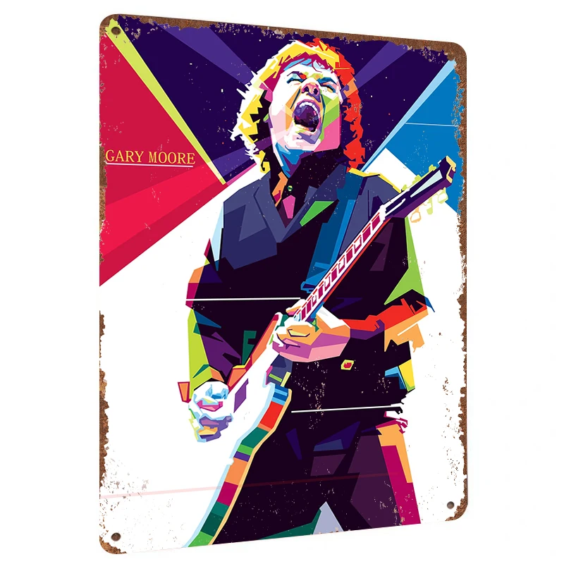 Gary Moore Electric Guitar Rock Legend Portrait Metal Wall Art Decor for Music Room