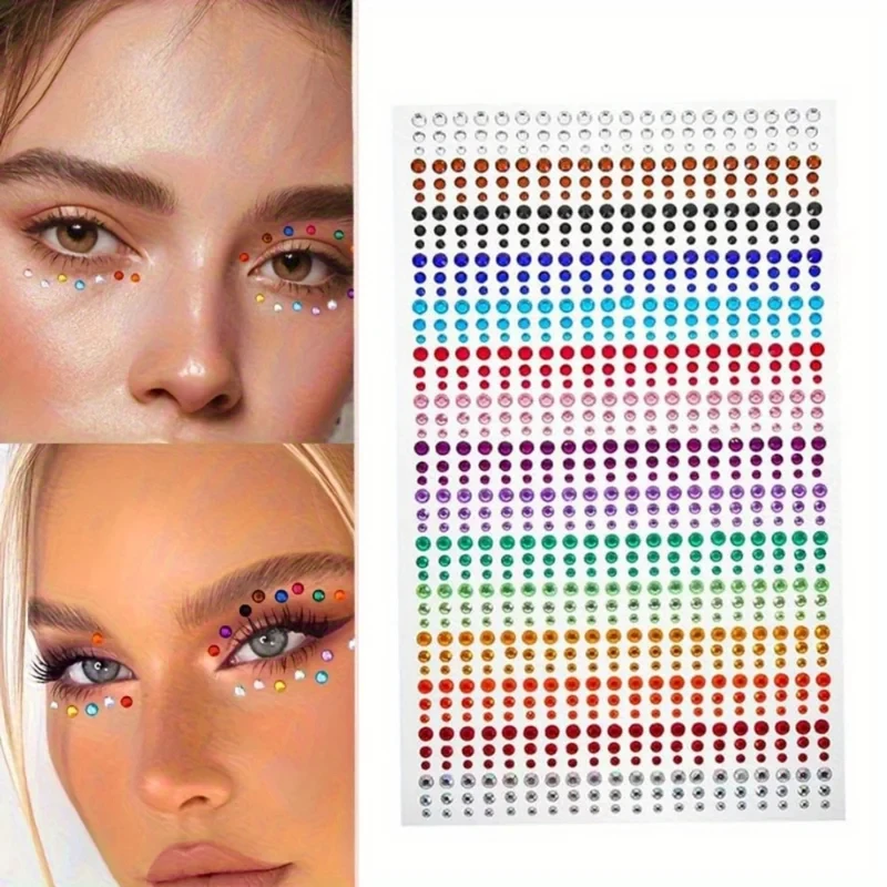 900pcs of Self-Adhesive Rhinestone Stickers Suitable for Face Hair Crafts Apparel And Footwear, Available in Multi-Color Options