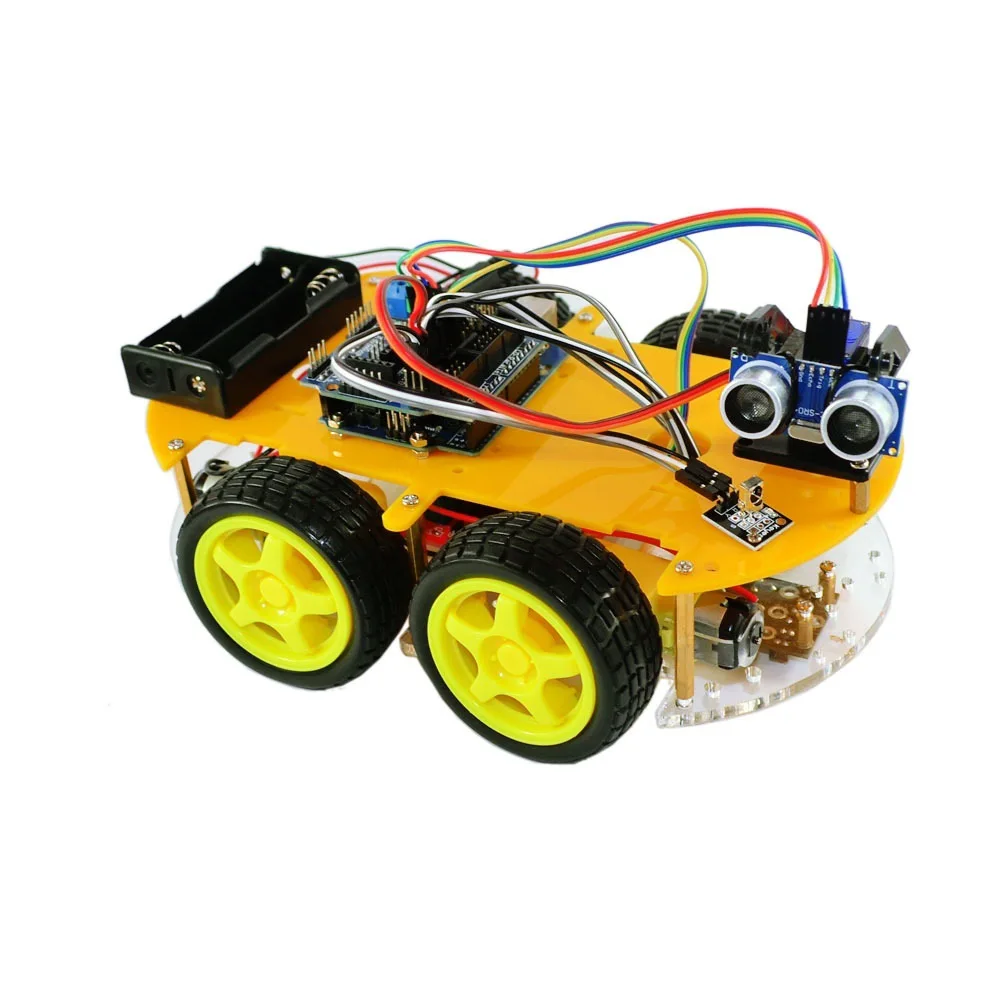 4WD Bluetooth Multi-function Four-wheel Smart Car Kit Bluetooth Obstacle Avoidance Tracking for A-rduino DIY Set