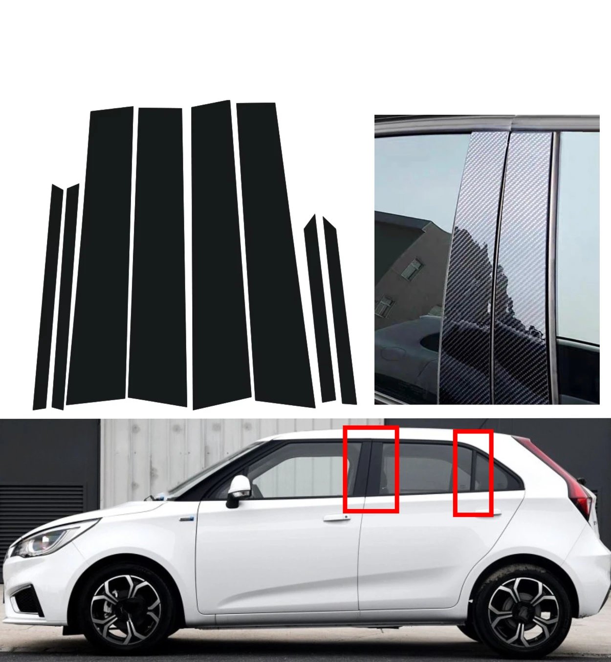 

6Pcs Glossy Black Silvery Carbon Pillar Posts Window Cover Fit For MG 3 2012-2020 2021 2022 2023 Moulding Trim Sticker